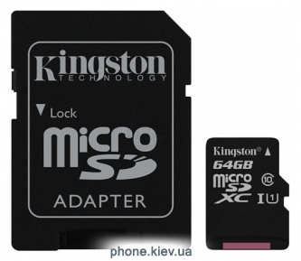 Kingston Canvas Select microSDXC Class 10 UHS-I U1 64GB + SD adapter (SDCS/64GB)