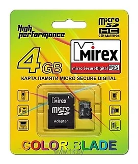 Mirex microSDHC Class 4 4GB + SD adapter