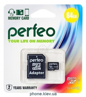 Perfeo microSDXC Class 10 UHS-I U1 64GB + SD adapter