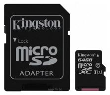 Kingston Canvas Select microSDXC Class 10 UHS-I U1 64GB + SD adapter (SDCS/64GB)